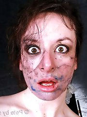 Naked older woman standing on the street