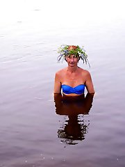 With a garland made of water